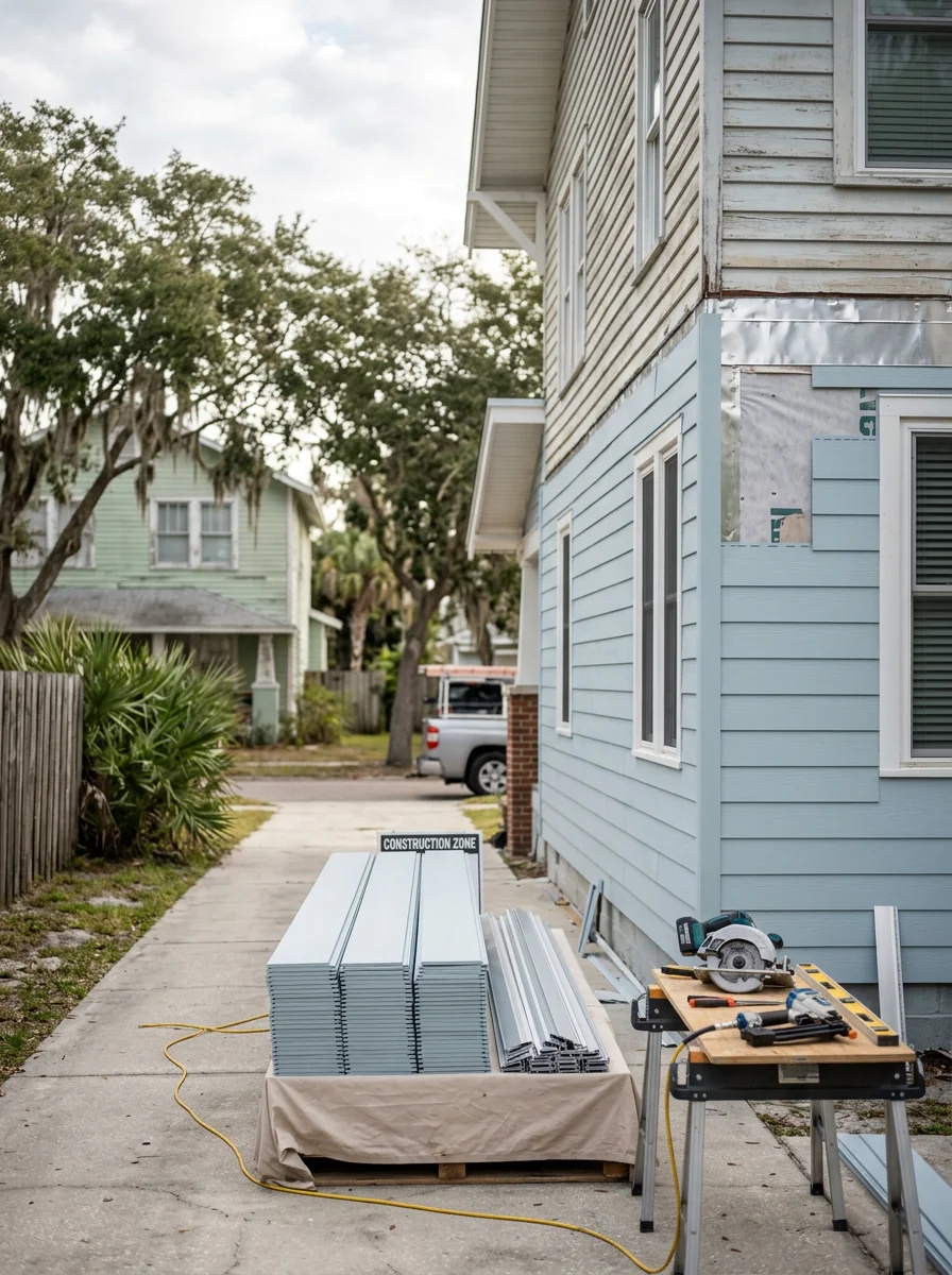 Fiber cement siding installation on Duval County home with salt-resistant materials and coastal weather protection