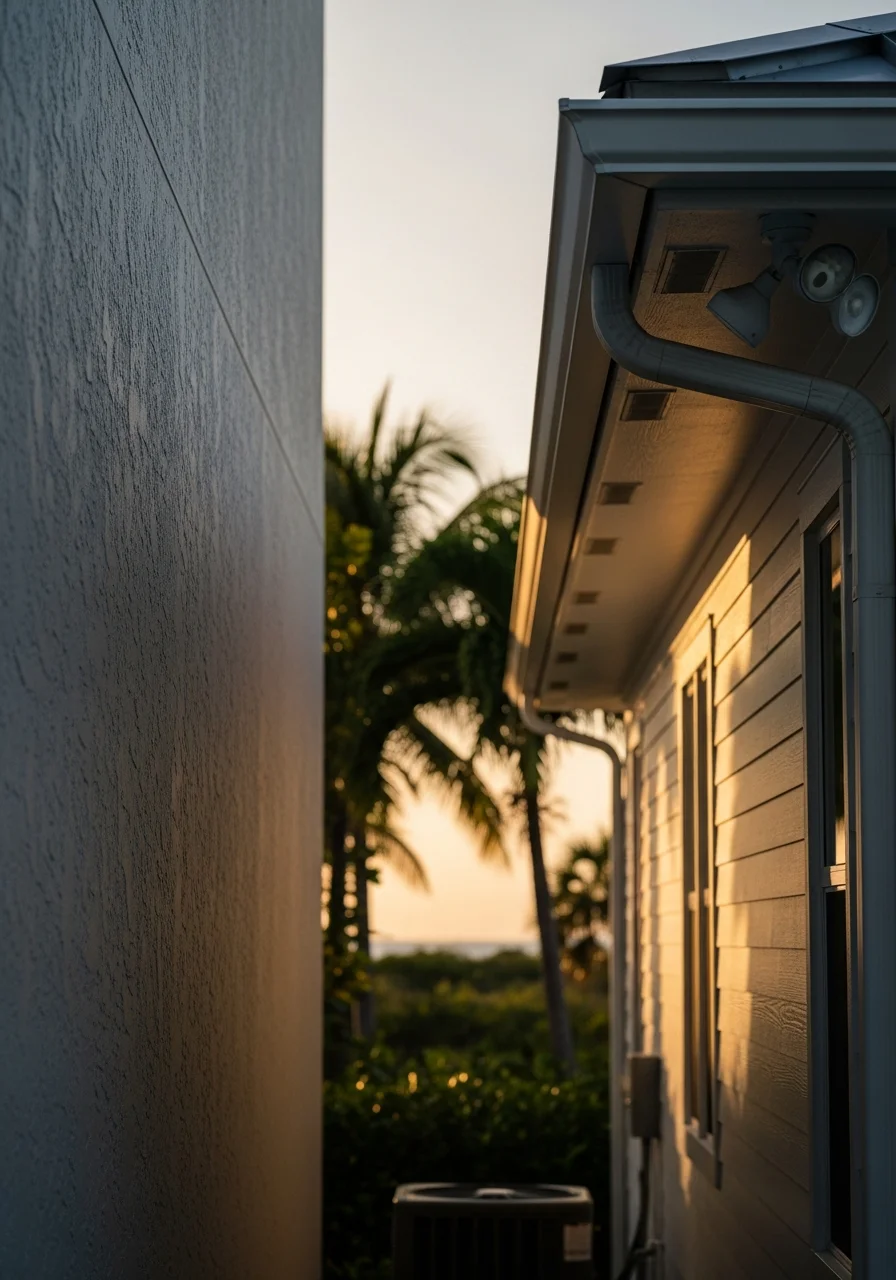 Exterior detail of a Martin County home showing premium finishes and professional coastal property maintenance.