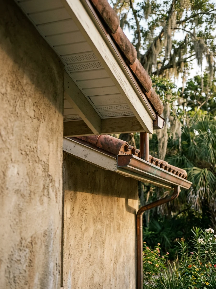 St. Augustine residential property showing proper roof ventilation and drainage management for high water table conditions
