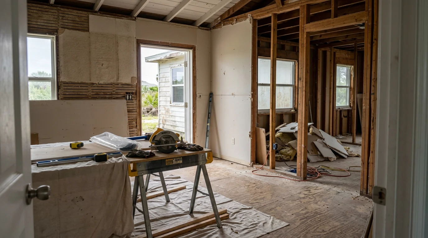 A remodeled single-family home interior in Florida, showing updated finishes and refreshed living space. General contractor work completed for a residential property.